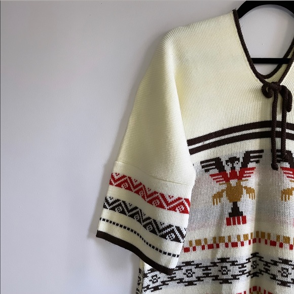 Vintage 70’s Southwestern Knit Tunic with Fringe - Picture 5 of 6